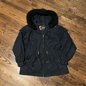Vintage Skea Paris Vail Black Ski Zip Up Jacket Faux Fur Trim Hooded Women’s 8/M